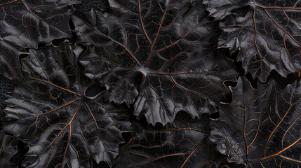Closeup of subtle black leaf texture with variations, ideal for modern artistic backgrounds, banners, and creative presentations.

