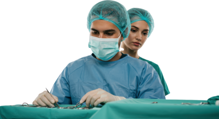 Surgeons Focused on Surgical Instruments During Medical Procedure