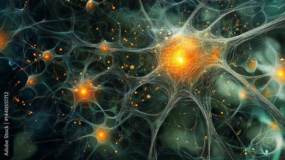 Poster neural activity visualization science lab digital art abstract environment close-up view brain conne