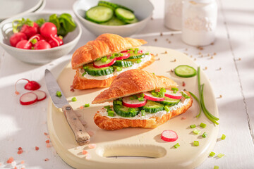 Golden and healthy french croissant for vegetarian breakfast.