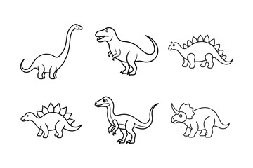 A set of dinosaur line art vector illustration