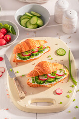 Tasty and hot french croissant for vegetarian breakfast.