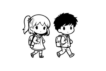a young boy and girl going to school . back to school concept