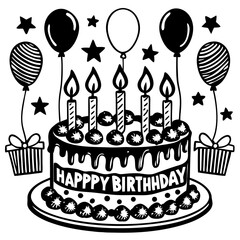 birthday cake with balloons