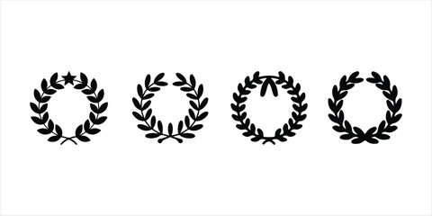 laurel wreath vector set hand drawn illustration on white background. laurel wreath silhouette icon set.