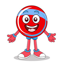 Cute Red Lollipop Cartoon Character with Happy Expression