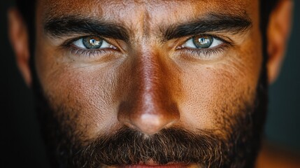 Man's Piercing Eyes Gaze Directly Forward With Intense Focus, Striking Portrait