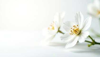Soft focus white flower blossom against stark white, calm, flower