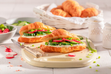 Healthy and homemade french croissant in spring morning.