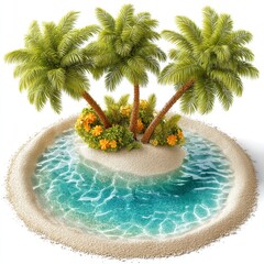 Three Palm Trees on a Secluded Tropical Island with Turquoise Lagoon