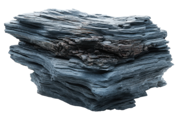 Layered, grey, rough rock isolated on transparent png background