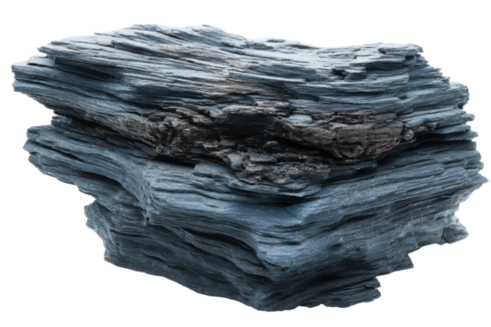 Layered, grey, rough rock isolated on transparent png background