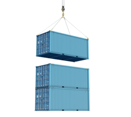 Blue shipping containers arranged in stacked walls. Isolated on a transparent background. 3d illustration.