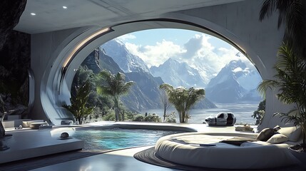 Fototapeta premium Futuristic Greenhouse with Lush Green Plants and Technology