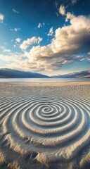 Naklejka premium Serene spiral sand design on a tranquil beach