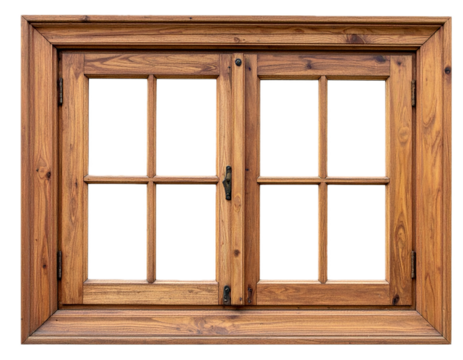 wooden window frame isolated on white or transparent png