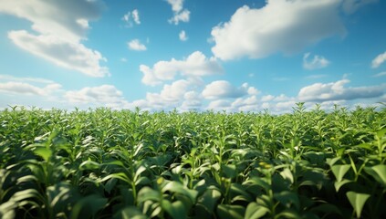 Lush green field under a vibrant sky