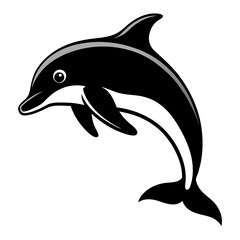 Fototapeta premium Silhouette of a single dolphin jumping in black and white illustration