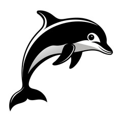 Obraz premium Silhouette of a single dolphin jumping in black and white illustration