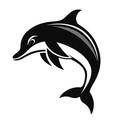 Obraz premium Silhouette of a single dolphin jumping in black and white illustration