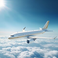 Obraz premium Luxury jet aircraft soaring through a fluffy cloud layer.