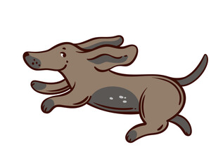 Running brown dog doodle with big ears and cheerful look. Funny dog illustration captures energy and movement, for pet designs, stickers, children’s projects, branding, and print
