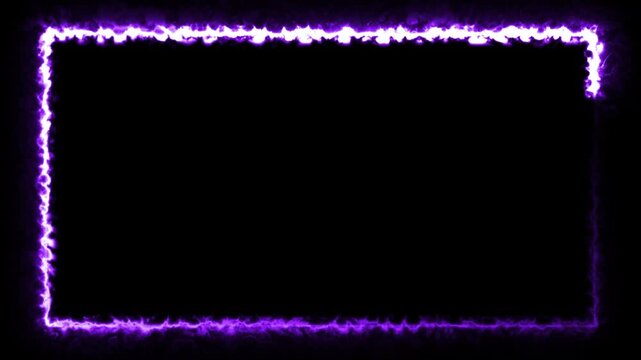 Glowing neon blue fire light rectangular abstract border picture frame. Neon effect geometry rectangle frame loop background. Loop abstract seamless geometric shape background 4K