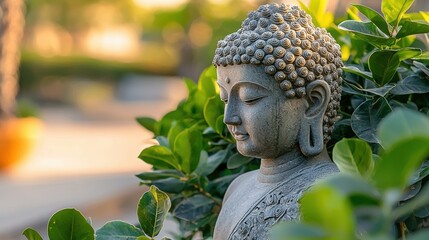 Serene Buddha Statue in Lush Garden