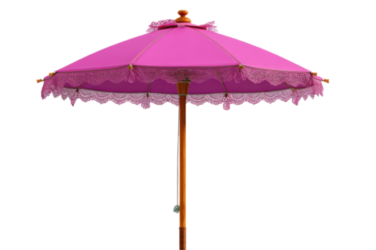 Pink lacy sun umbrella isolated on transparent png background