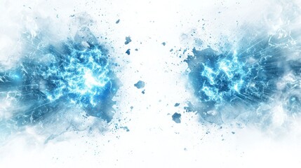 Obraz premium Sci-fi plasma grenade explosions with glowing blue energy on white background.