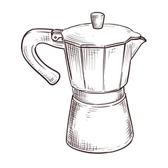 aluminium moka pot coffee maker vector line art hand drawn illustration