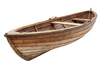 Vintage wooden rowboat isolated on white background