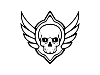 Skull Wings Emblem Horror Tattoo Style Vector, Biker Skull Logo Design .