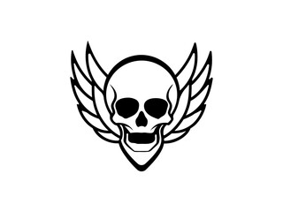 Skull Wings Emblem Horror Tattoo Style Vector, Biker Skull Logo Design .