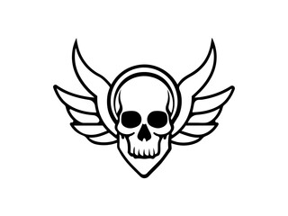 Skull with Wings Logo Bold Gothic Tattoo Style Vector Illustration .