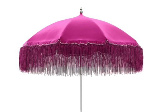 Pink fringe umbrella isolated on transparent png background