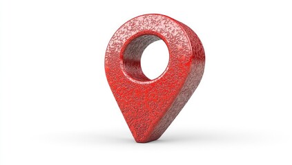 A textured, red, 3D map marker icon