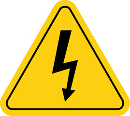 Danger high voltage sign vector. Isolated black and yellow triangle sign with eletric lightning. Electrical shock hazard icon. Caution electric shock danger symbol.