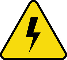 Danger high voltage sign vector. Isolated black and yellow triangle sign with eletric lightning. Electrical shock hazard icon. Caution electric shock danger symbol.