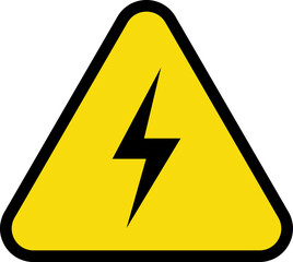 Danger high voltage sign vector. Isolated black and yellow triangle sign with eletric lightning. Electrical shock hazard icon. Caution electric shock danger symbol.