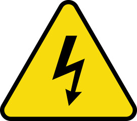 Danger high voltage sign vector. Isolated black and yellow triangle sign with eletric lightning. Electrical shock hazard icon. Caution electric shock danger symbol.