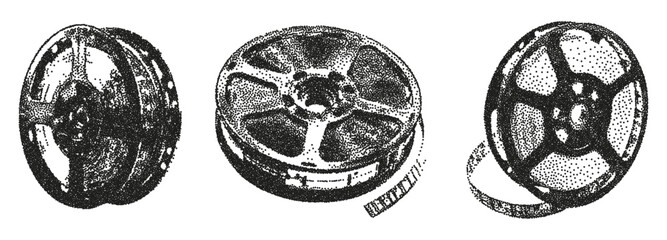 Trendy film recorder coils grunge grainy noisy texture vintage aesthetic design. Modern retro vector illustration on transparent background. © Olgadesigner