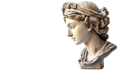 Exquisite Antique Bust of Young Greek Woman on White Background
