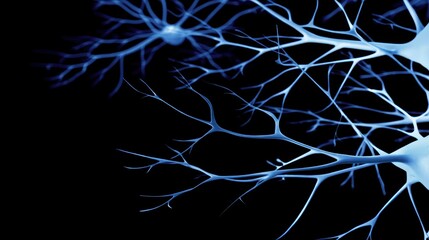Intricate blue neural network branches extending against a black background, symbolizing connectivity