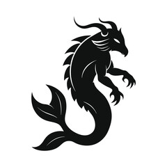 Makara mythical sea creature silhouette vector style on white background 