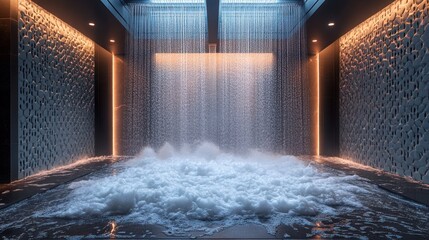 Luxurious indoor spa with waterfall feature