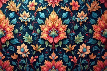 Intricate floral damask textile, repeating motif, motif, pattern, repeat