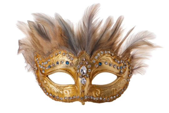 Mask adorned with feathers isolated on transparent png background