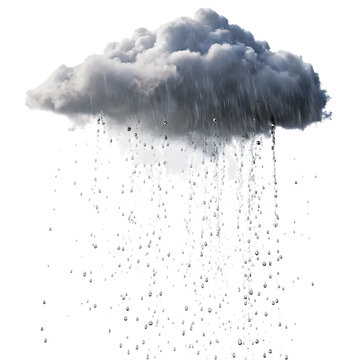 Heavy rain cloud pouring down. white background.