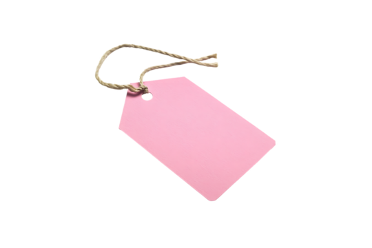Transparent background pink paper price tag with twine string